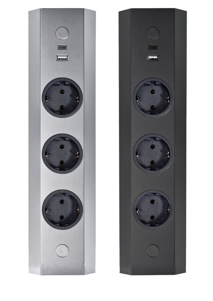 THEBO Energie-Ecksäule ST 3081/320 USB A+C in EDELSTAHL oder SCHWARZ / Mehrfachsteckdose / Ecksteckdose