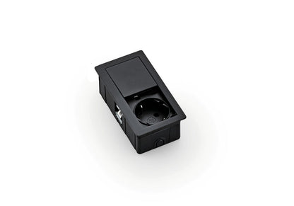 PLAZA 1 Steckdosenelement MATTSCHWARZ - Schuko 1-fach mit Schiebedeckel / Steckdosen