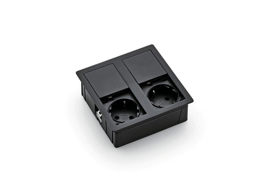 PLAZA 2 Steckdosenelement MATTSCHWARZ - Schuko 2-fach mit Schiebedeckel / Steckdosen