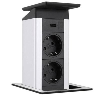 EVOline PORT Push Cuisine 2-fach VDE Steckdosenleiste und USB-Port, versenkbar / Mehrfachsteckdose / Steckdosenverteiler