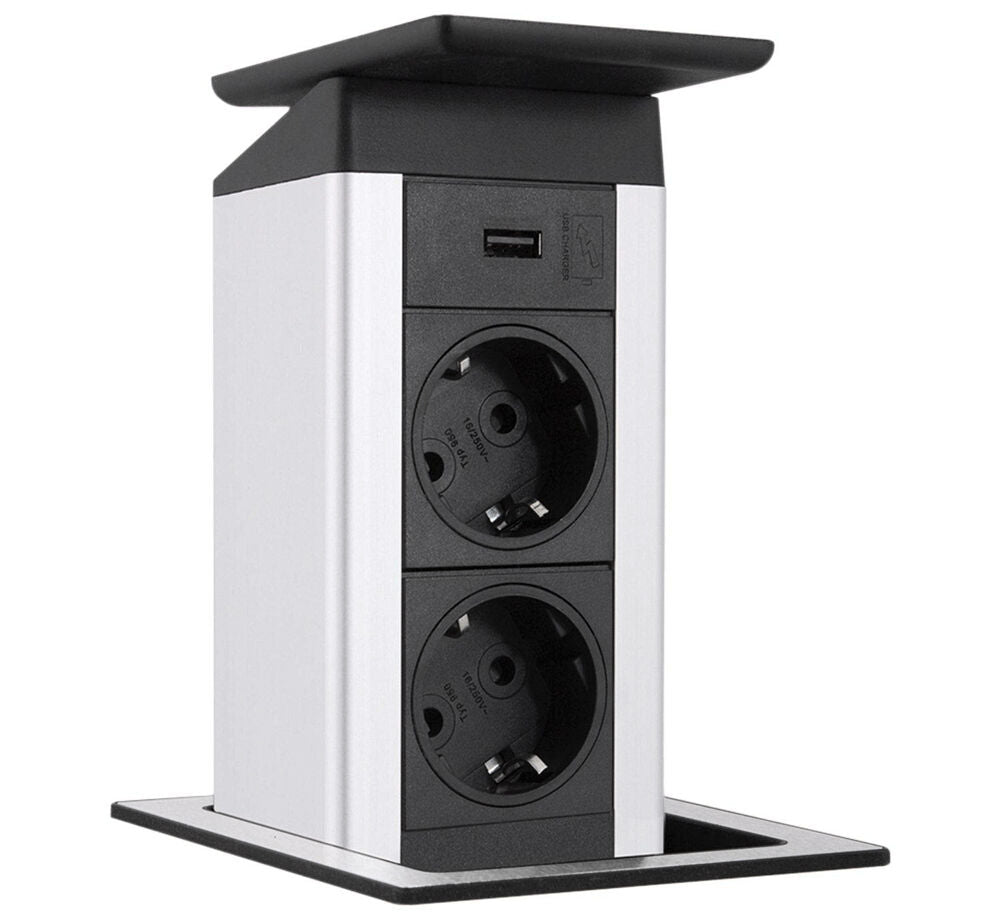 EVOline PORT Push 2-fach Steckdosenleiste mit USB-Port mit Glasdeckel, weiß matt / Mehrfachsteckdose / Steckdosenverteiler