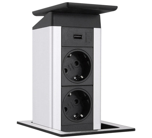EVOline PORT Push 2-fach Steckdosenleiste mit USB-Port mit Glasdeckel, weiß matt / Mehrfachsteckdose / Steckdosenverteiler