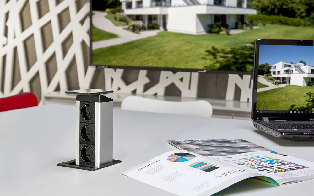 EVOline PORT Push Cuisine 2-fach VDE Steckdosenleiste und USB-Port, versenkbar / Mehrfachsteckdose / Steckdosenverteiler