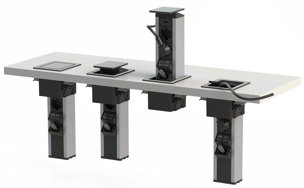 EVOline PORT Push Cuisine 2-fach VDE Steckdosenleiste und USB-Port, versenkbar / Mehrfachsteckdose / Steckdosenverteiler