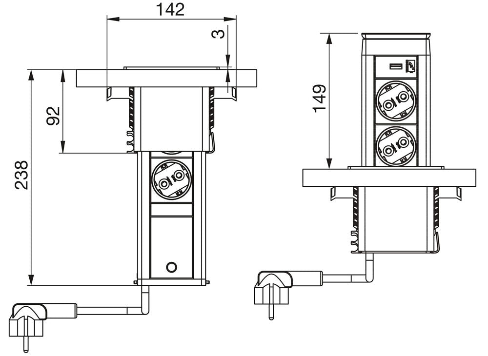 EVOline PORT Push 2-fach Steckdosenleiste mit USB-Port mit Glasdeckel, weiß matt / Mehrfachsteckdose / Steckdosenverteiler