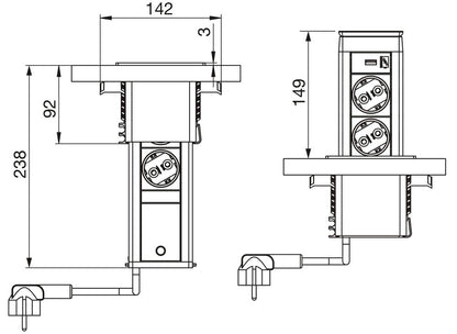 EVOline PORT Push 2-fach Steckdosenleiste mit USB-Port mit Glasdeckel, weiß matt / Mehrfachsteckdose / Steckdosenverteiler