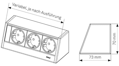 EVOline® R-Dock Aluminium SCHWARZ-SILBER mit 2 x VDE Steckdosen / Steckdoseneinheit / Steckdosen
