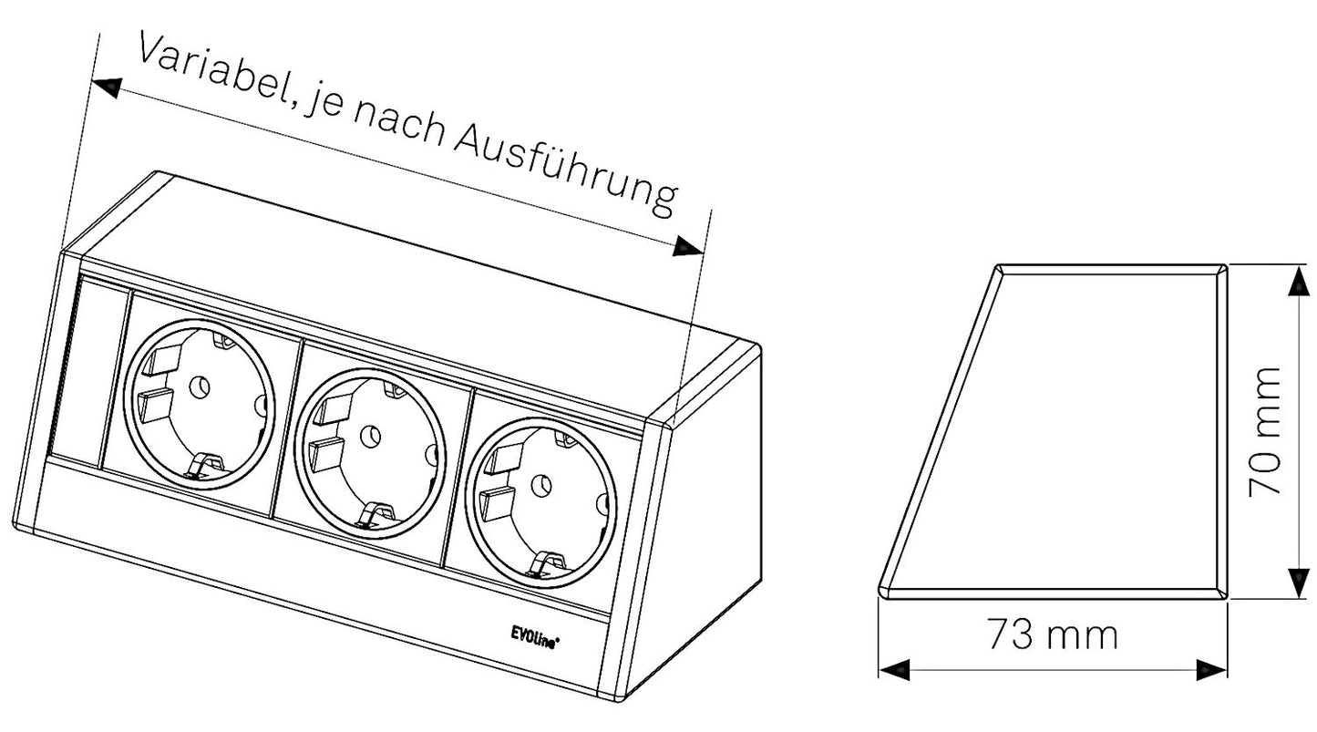 EVOline® R-Dock Aluminium SILBER mit 3 x VDE Steckdosen / Steckdoseneinheit / Steckdosen
