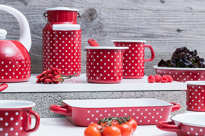10er SET RIESS 0221-077 Topf mit Bördel 8 cm, 3/8 L, Emaille, Country, Pünktchen Rot / Trinkbecher – Bild 6