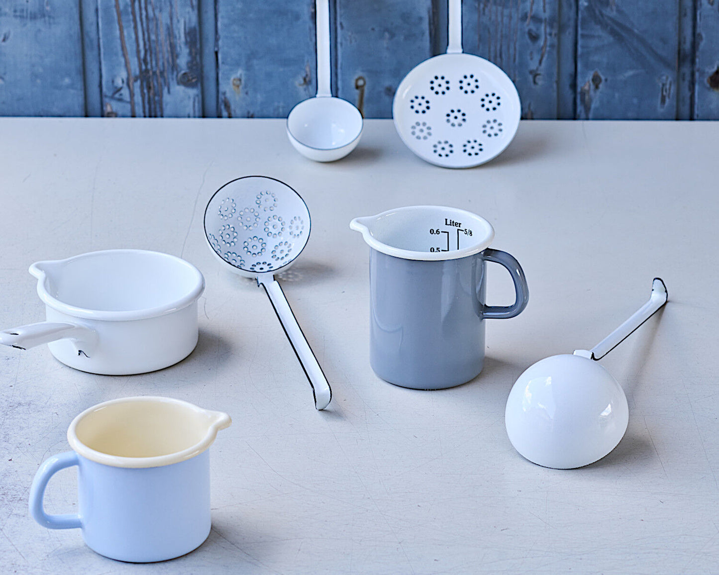 RIESS 0576-033 Schöpferset 5tlg., Emaille, Weiß, mit Schöpflöffel, Schaumlöffel und Backschaufel – Bild 5