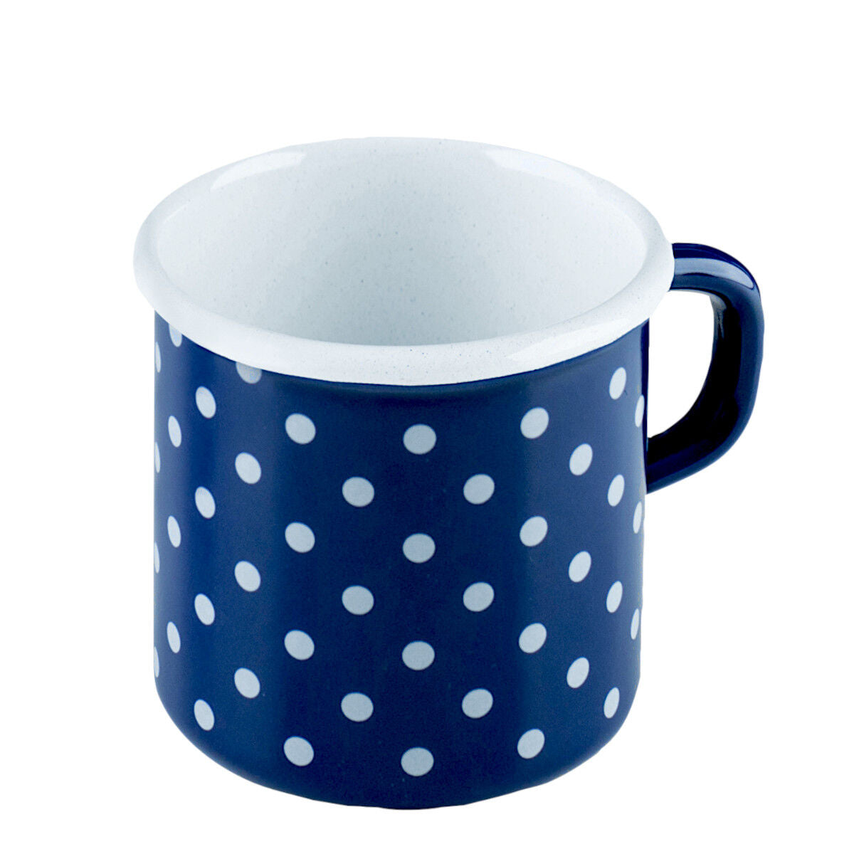 RIESS 0221-075 Topf mit Bördel 8 cm, 3/8 L, Emaille, Country, Pünktchen Blau / Trinkbecher