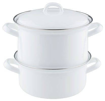RIESS 0286-033 Kartoffelkocher mit Emailledeckel 18 cm, Classic Weiss / Dünsttopf