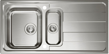 Spüle RIVA 4 mit Drehexcenterbedienung und Restebecken / Edelstahlspüle / CONTURA / Ausschnitt 975 x 475 mm