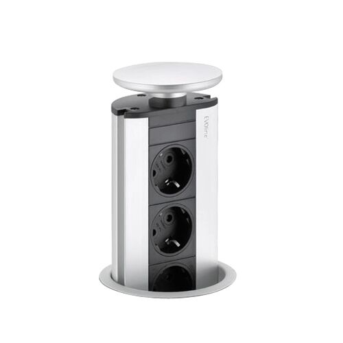 EVOLINE Port mit Edelstahldeckel - die versenkbare Energiebox mit 3 Steckdosen / Schukosteckdosen / Steckdose