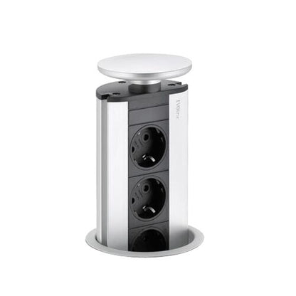 EVOLINE Port mit Edelstahldeckel - die versenkbare Energiebox mit 3 Steckdosen / Schukosteckdosen / Steckdose