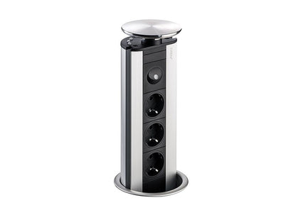 EVOLINE Port NIGHTLIGHT mit Edelstahldeckel und blauen LEDs - die versenkbare Energiebox mit 3 Steckdosen und LED / Schukosteckdosen / Steckdose