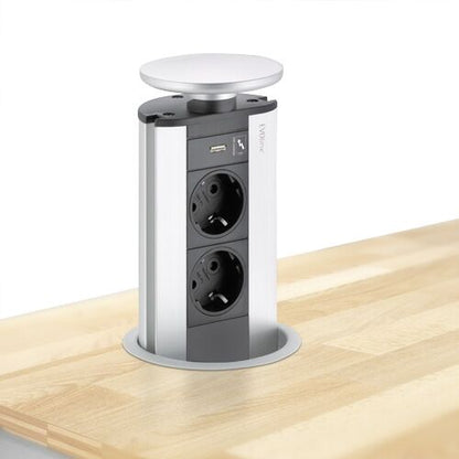 EVOLINE Port mit USB Charger - die versenkbare Energiebox mit 2 Steckdosen und Ladefunktion über 1 USB Buchse Typ A / Schukosteckdosen / Steckdose