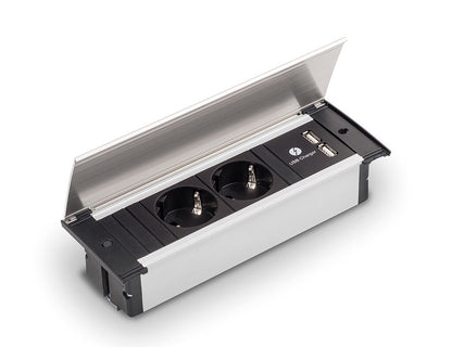KAPSA-USB 2-fach Steckdosenelement mit Doppel USB-Charger zum Einbau in die Arbeitsplatte, Frontblende oder Seitenwand…