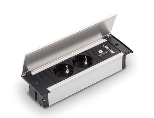 KAPSA-USB 2-fach Steckdosenelement mit Doppel USB-Charger zum Einbau in die Arbeitsplatte, Frontblende oder Seitenwand…