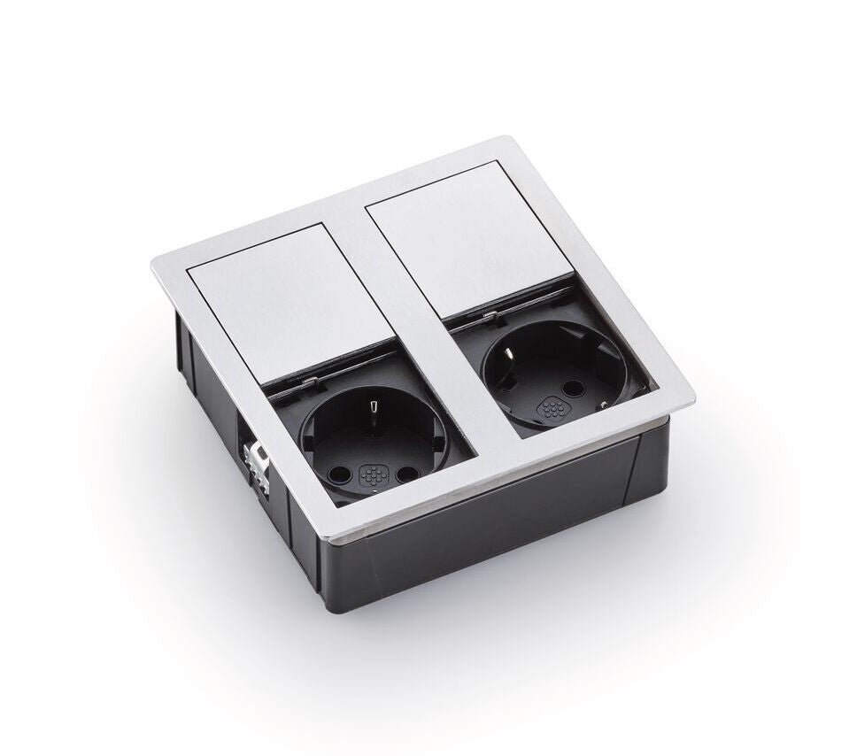 VersaHit Dual Steckdosenelement WEISS MATT - Schuko 2-fach mit Schiebedeckel / Steckdosen