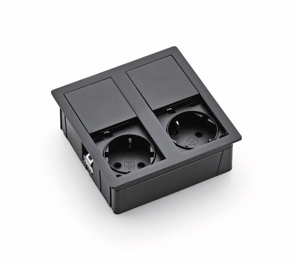 VersaHit Dual Steckdosenelement GUNMETAL - Schuko 2-fach mit Schiebedeckel / Steckdosen