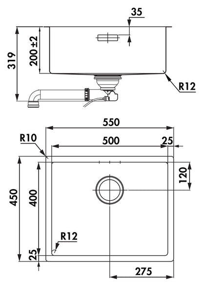 NABER 1015031 LUSSO 2 Einbauspüle, graphitfarbig, PVD-Beschichtung, ab 60 cm Schrankbreite / Spüle / Einzelbecken – Bild 2