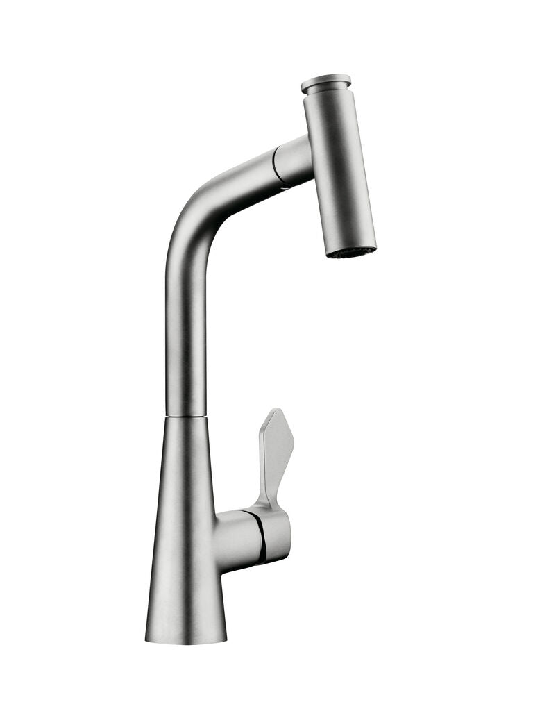 NABER Armatur UMORE 2 in Edelstahlfinish mit herausziehbarem Auslauf / Küchenarmatur / Einhebelmischer