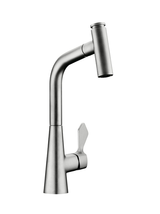 NABER Armatur UMORE 2 in Edelstahlfinish mit herausziehbarem Auslauf / Küchenarmatur / Einhebelmischer