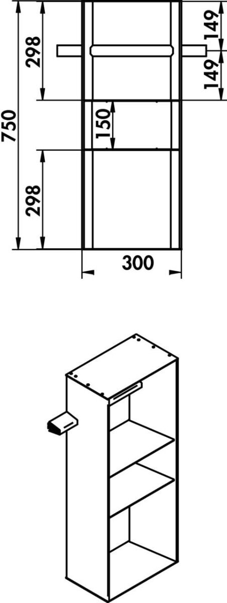 Naber 8041217 transFORM Aufsatzregal, 750 x 300 x 180 mm (H x B x T) für Relingsystem, schwarz matt