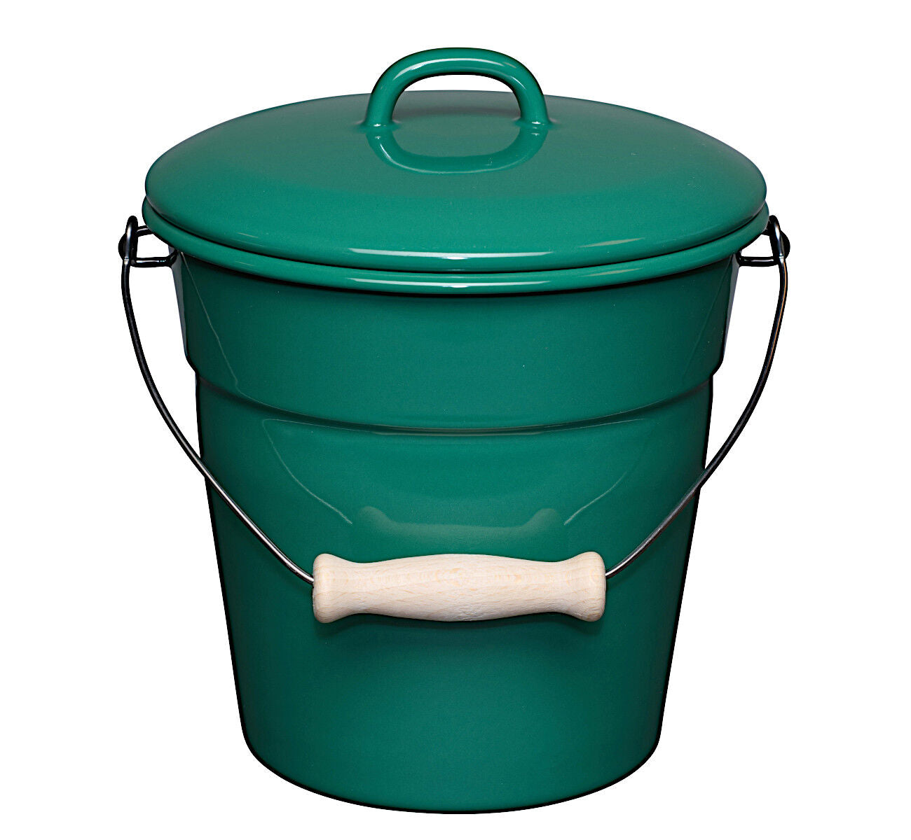 RIESS 0369-111 Allzweckeimer mit Deckel, 3,50 L, Emaille, NATURE GREEN DARK / Abfalleimer