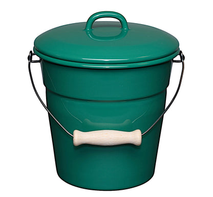 RIESS 0369-111 Allzweckeimer mit Deckel, 3,50 L, Emaille, NATURE GREEN DARK / Abfalleimer