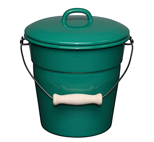 RIESS 0369-111 Allzweckeimer mit Deckel, 3,50 L, Emaille, NATURE GREEN DARK / Abfalleimer