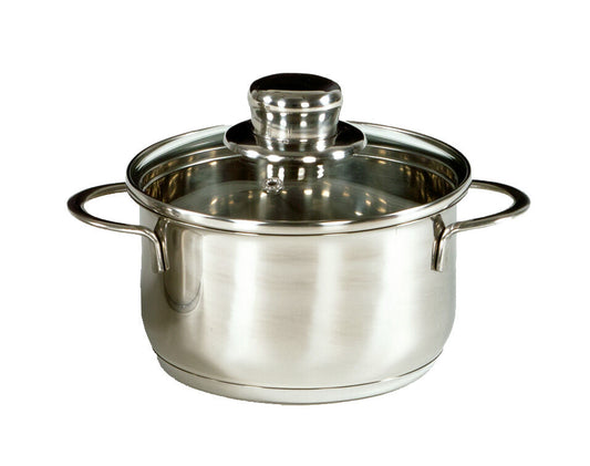 Karl Krüger 2314GL Mini Fleischtopf SATURN aus Edelstahl mit Glasdeckel 14 cm, Inhalt 1,6 Liter / Kochtopf