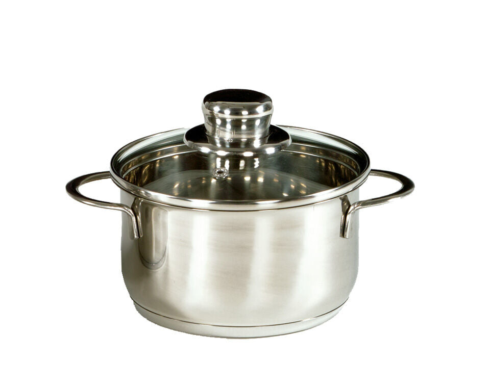Karl Krüger 2312GL Mini Fleischtopf SATURN aus Edelstahl mit Glasdeckel 12 cm, Inhalt 1,0 Liter / Kochtopf