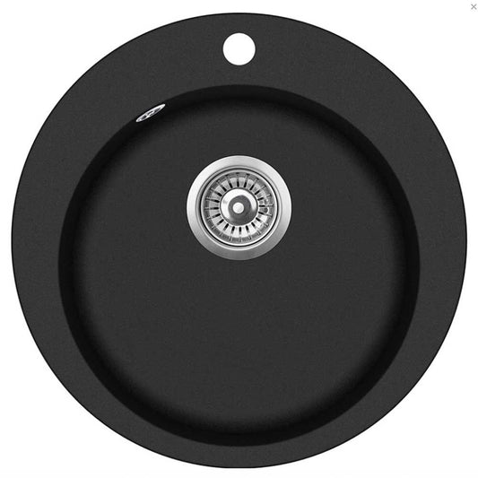 LAVABO 12090 Küchenspüle SATURN in schwarz mit Ablauf in Chrom / Rundbeckenspüle / Kompositspüle
