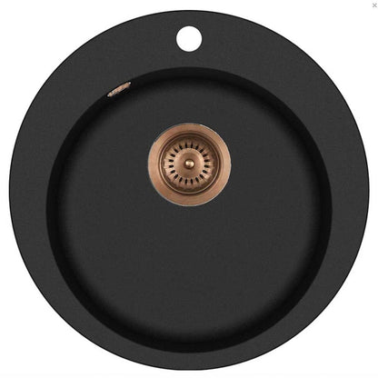 LAVABO 12090K Küchenspüle SATURN in schwarz mit Ablauf in PVD-Kupfer / Rundbeckenspüle / Kompositspüle