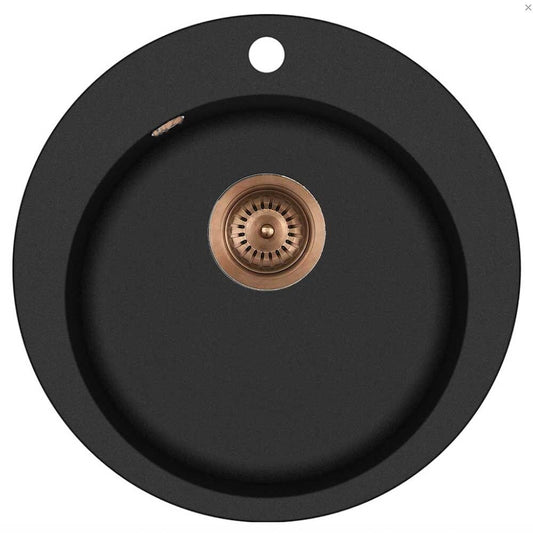 LAVABO 12090K Küchenspüle SATURN in schwarz mit Ablauf in PVD-Kupfer / Rundbeckenspüle / Kompositspüle