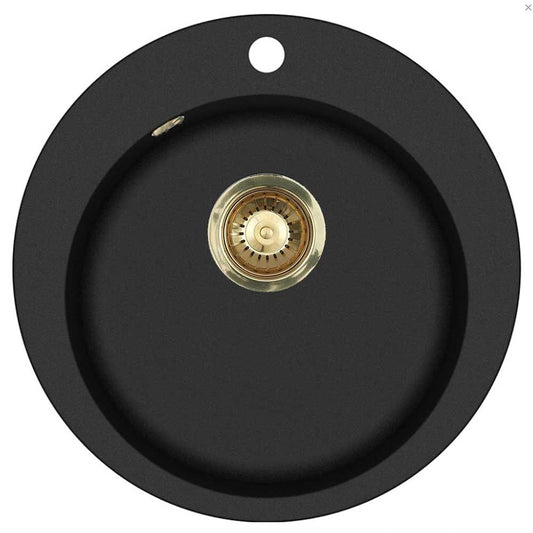 LAVABO 12090M Küchenspüle SATURN in schwarz mit Ablauf in PVD-Messing / Rundbeckenspüle / Kompositspüle