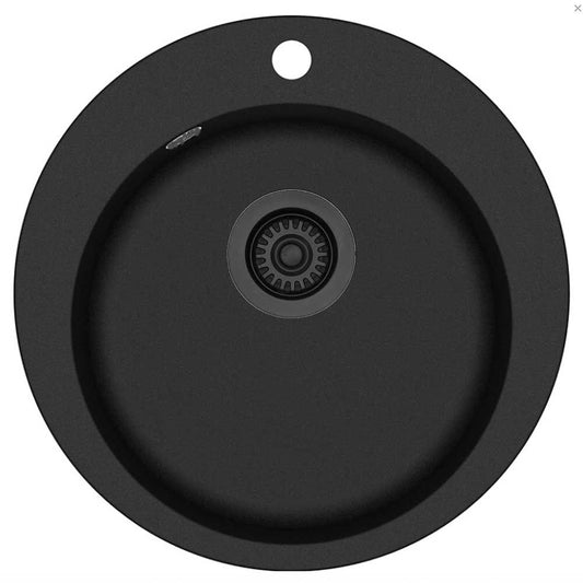 LAVABO 12090S Küchenspüle SATURN in schwarz mit Ablauf in Schwarz / Rundbeckenspüle / Kompositspüle