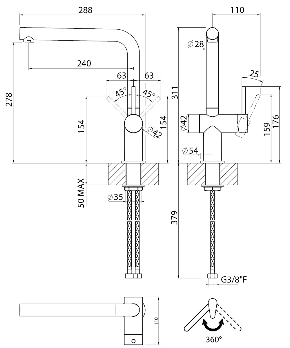KeraDomo Armatur SILA mit Festauslauf / Systemceram