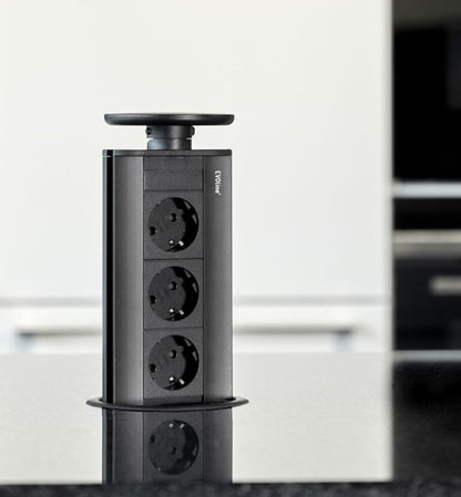 EVOLINE Port 1 versenkbare Energiebox mit 3 Steckdosen, Deckel und Profil schwarz matt / Schukosteckdosen / Steckdose