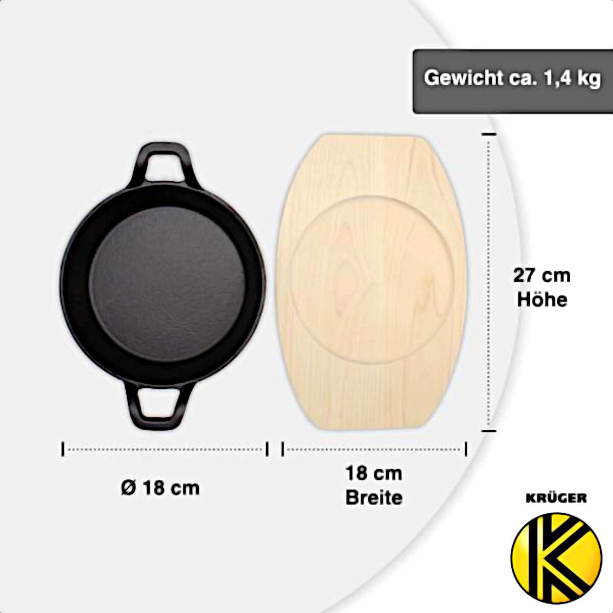 Karl Krüger Eisenguss-Servierpfanne Ø 18 cm mit Holzteller Serie TOLEDO