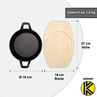 Karl Krüger Eisenguss-Servierpfanne Ø 18 cm mit Holzteller Serie TOLEDO