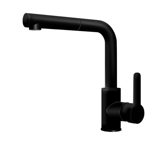AquaCucina 55504-S Armatur SF 1 in MATT-SCHWARZ mit Zugauslauf / Küchenarmatur / Einhebelmischer