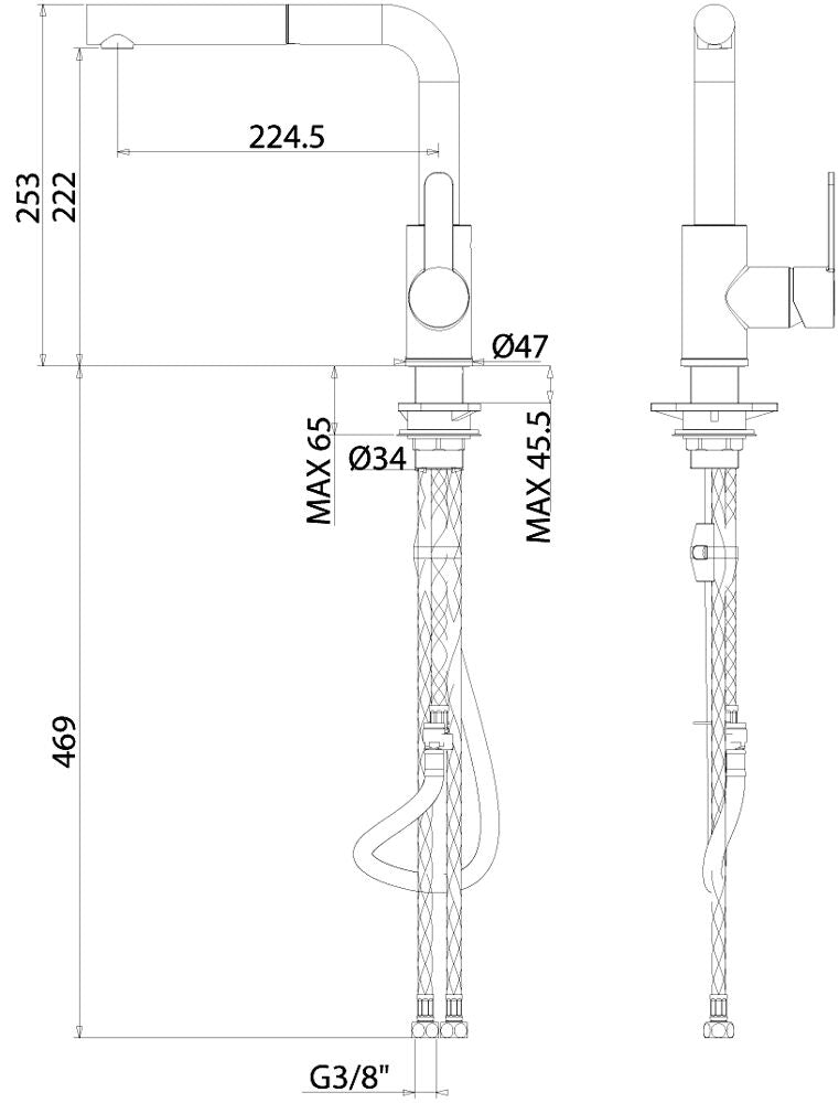 AquaCucina 55504-S Armatur SF 1 in MATT-SCHWARZ mit Zugauslauf / Küchenarmatur / Einhebelmischer – Bild 2