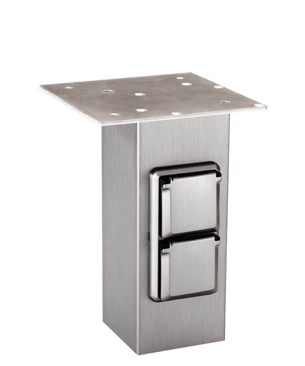 QUADRAT-Konsole 80 x 80 mm aus Edelstahl mit 2 Schuko-Steckdosen / Konsole – Bild 4