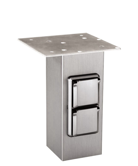 QUADRAT-Konsole 80 x 80 mm aus Edelstahl mit 2 Schuko-Steckdosen / Konsole – Bild 2