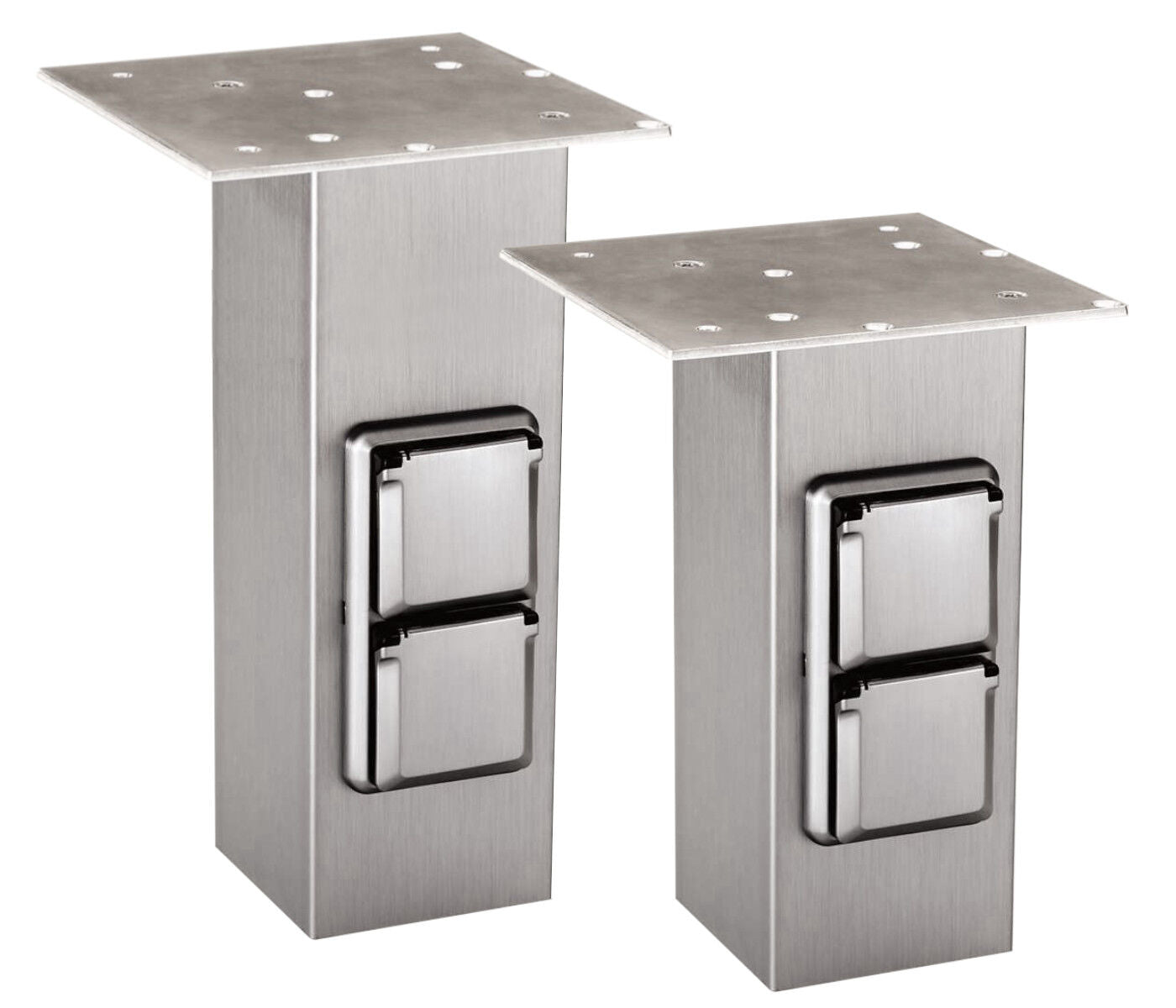 QUADRAT-Konsole 80 x 80 mm aus Edelstahl mit 2 Schuko-Steckdosen / Konsole