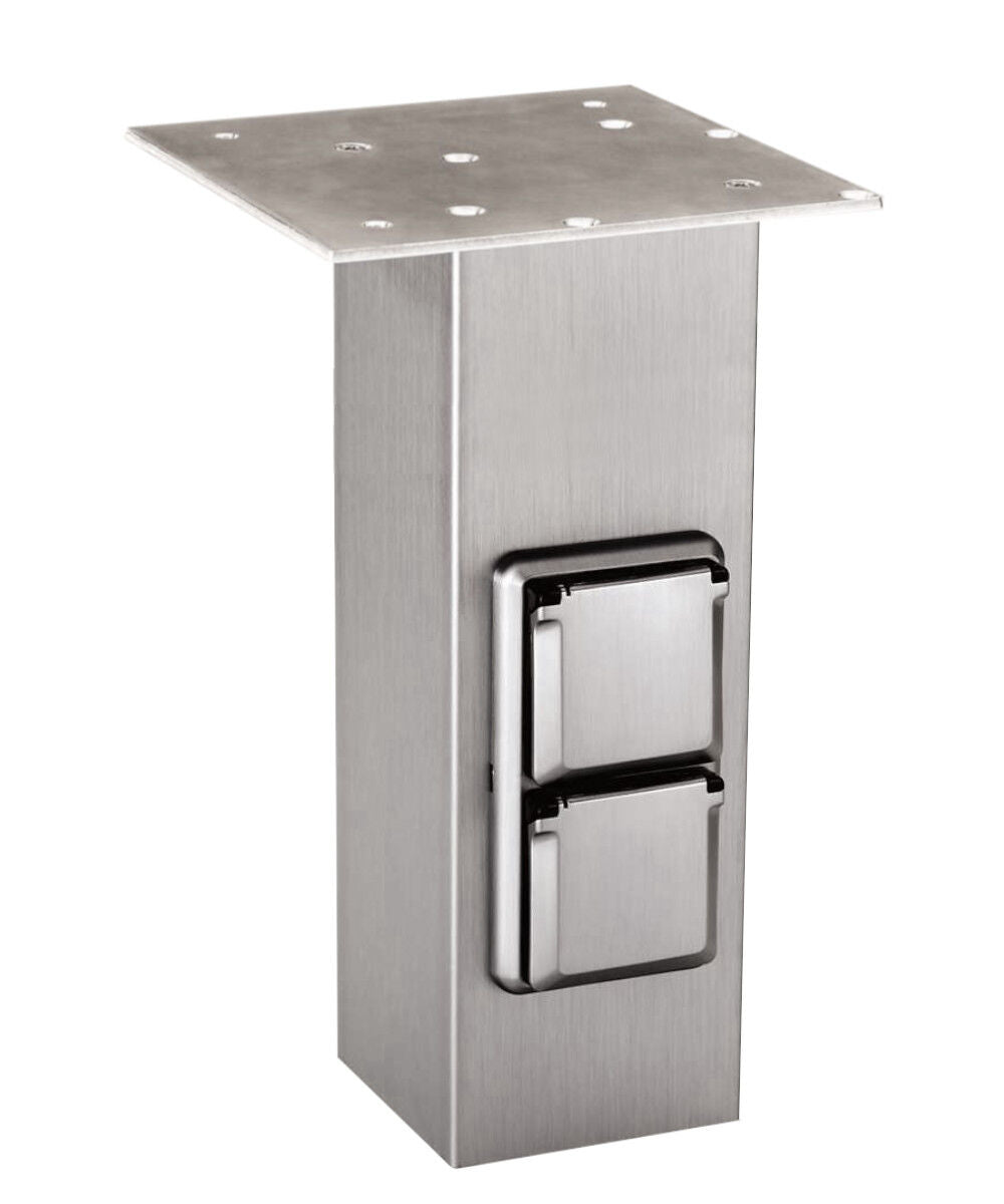 QUADRAT-Konsole 80 x 80 mm aus Edelstahl mit 2 Schuko-Steckdosen / Konsole – Bild 3
