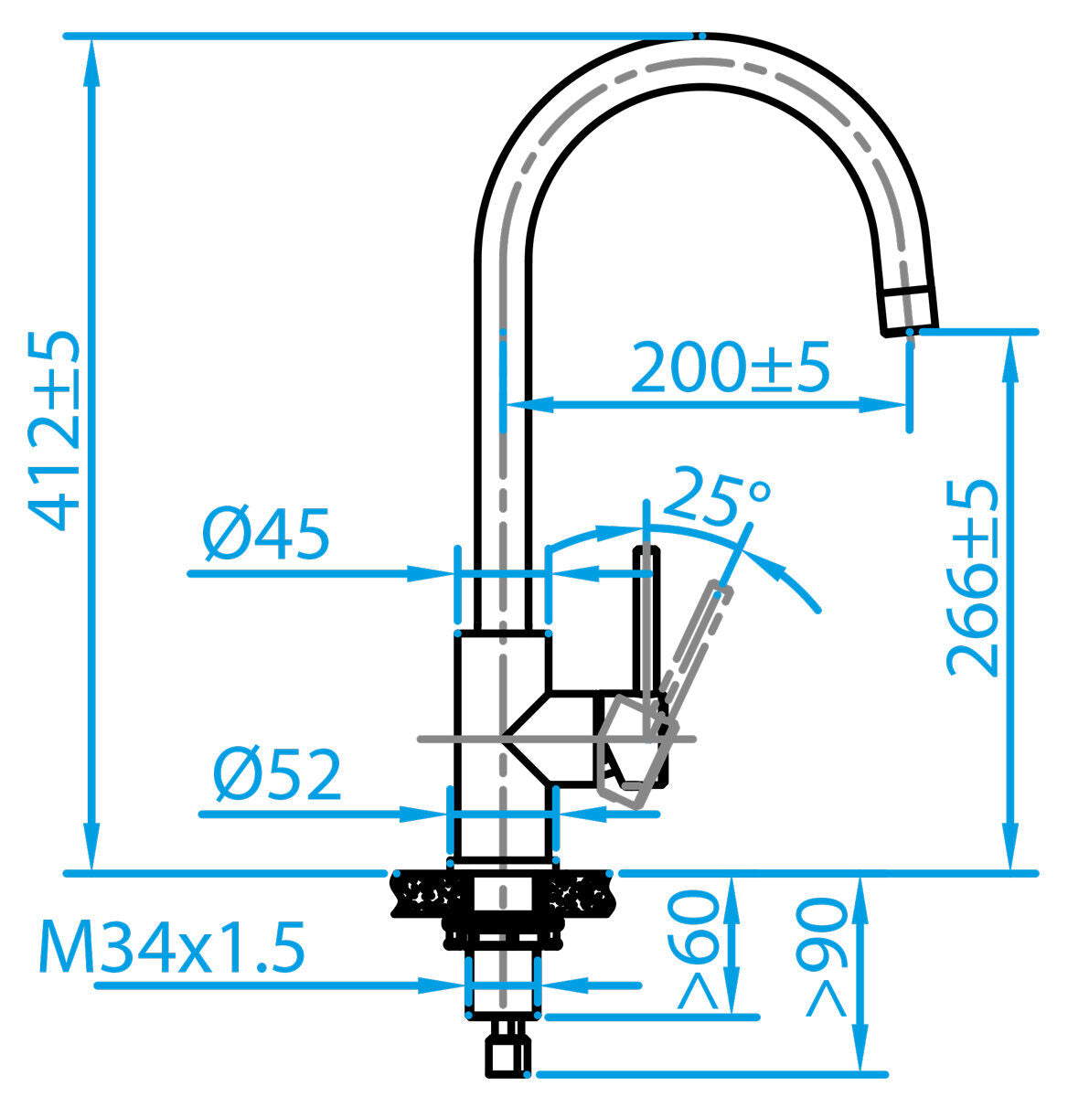 CARESSI Armatur 12020 GUN METAL mit Festauslauf / Einhebelmischer – Bild 2